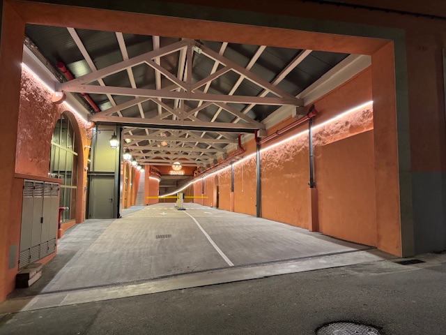 The cavernous entrance to the car park