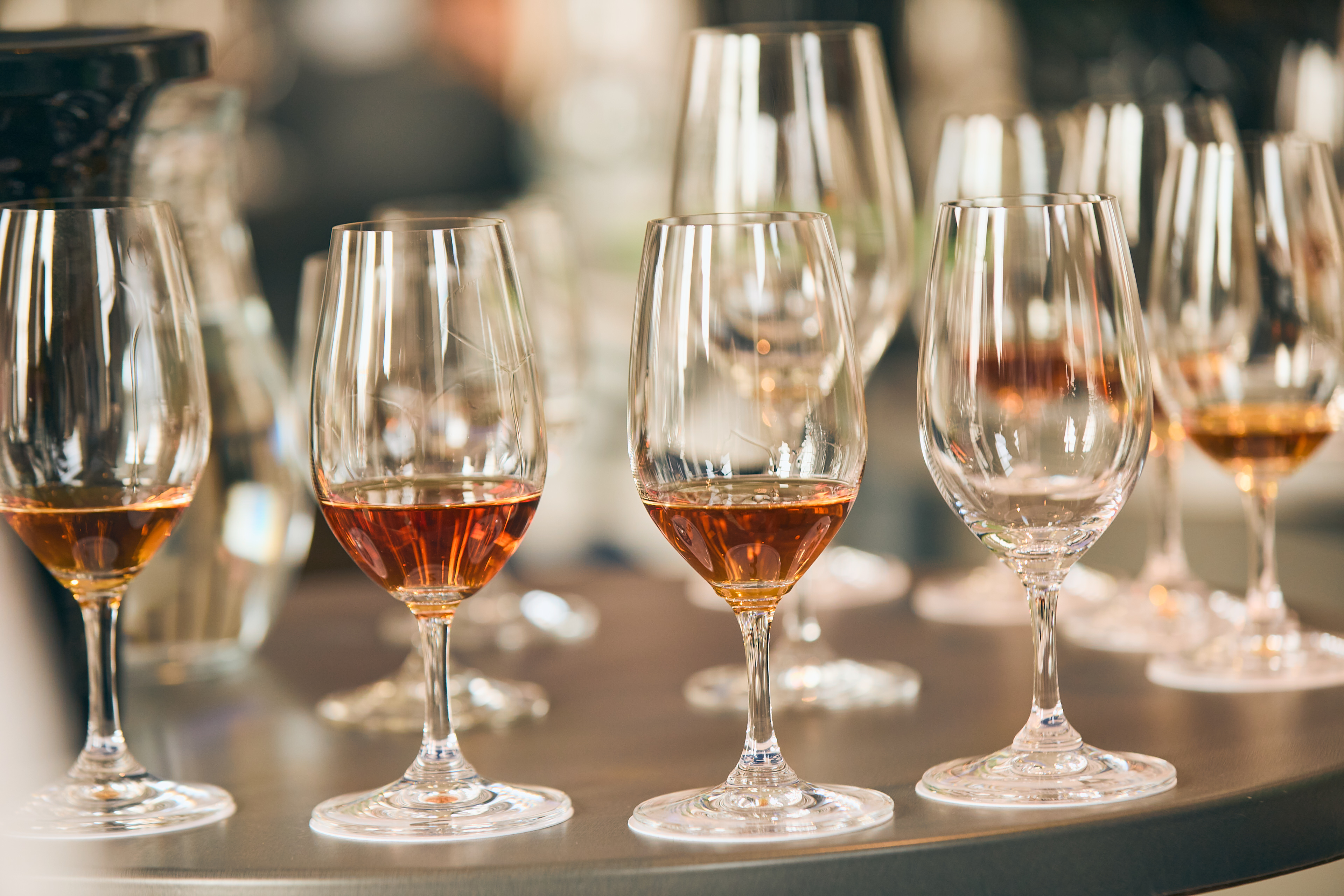 Glasses waiting to be tasted